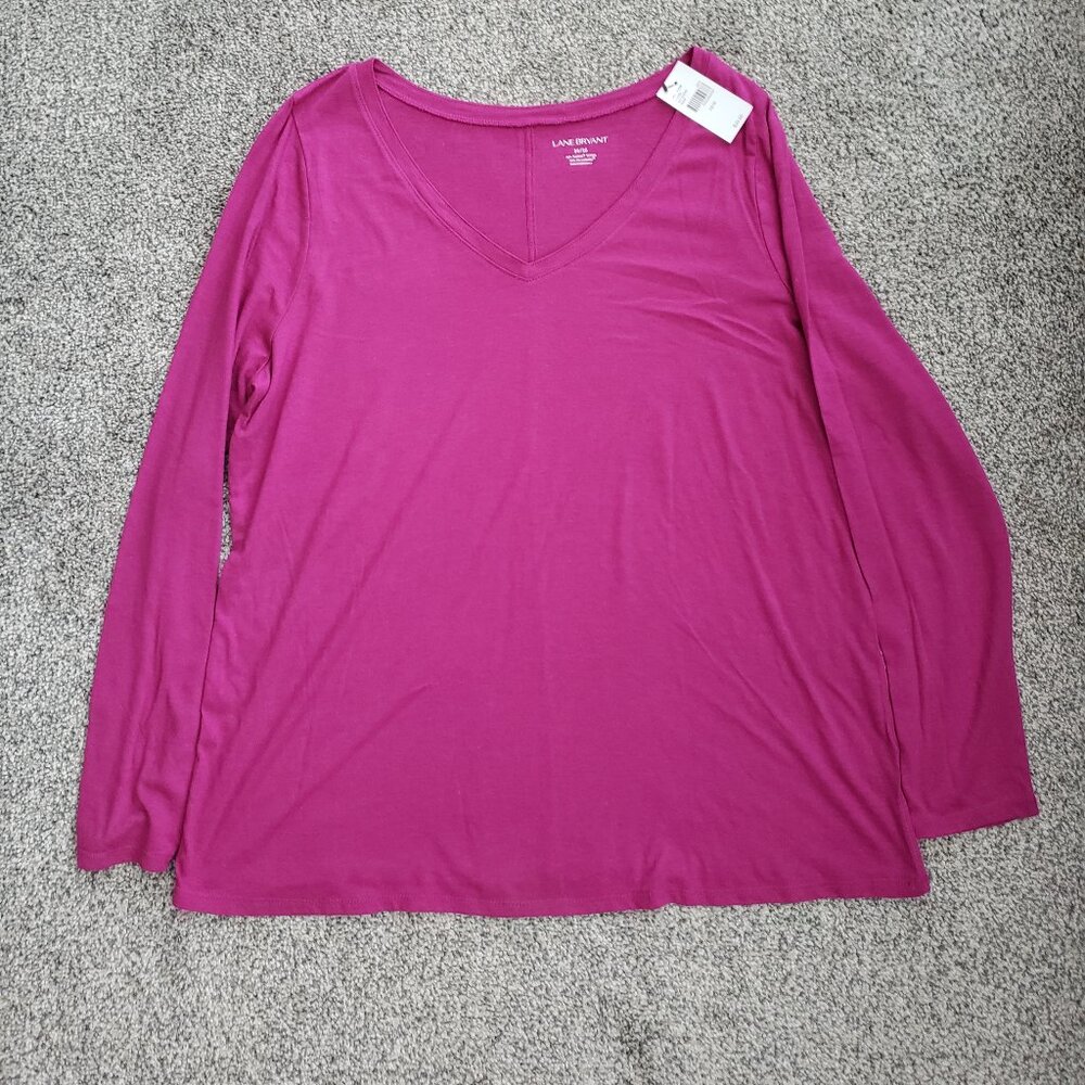 Lane Bryant Purple Long Sleeve V-neck T-Shirt 14-16 New with Tag!